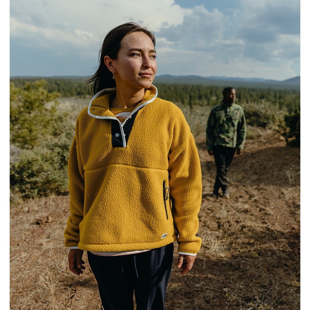 The North Face Dunraven Sherpa Crop Pullover Mustard Yellow Navy Blue Womens‎ M